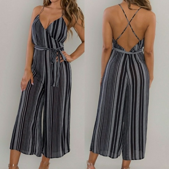MK Boutique Pants - 🆕️Striped Waist Tie Culotte Jumpsuit